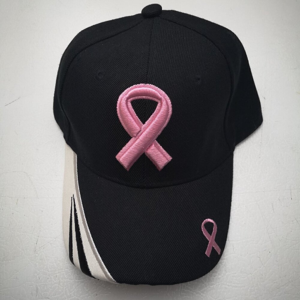 NWT R&M Headwear Ladies One Size Black w/ Pink & White Adjustable Baseball Hat